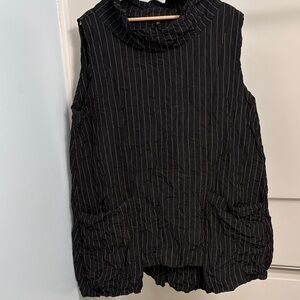 Sun Kim Black Sleeveless Top with Stripes